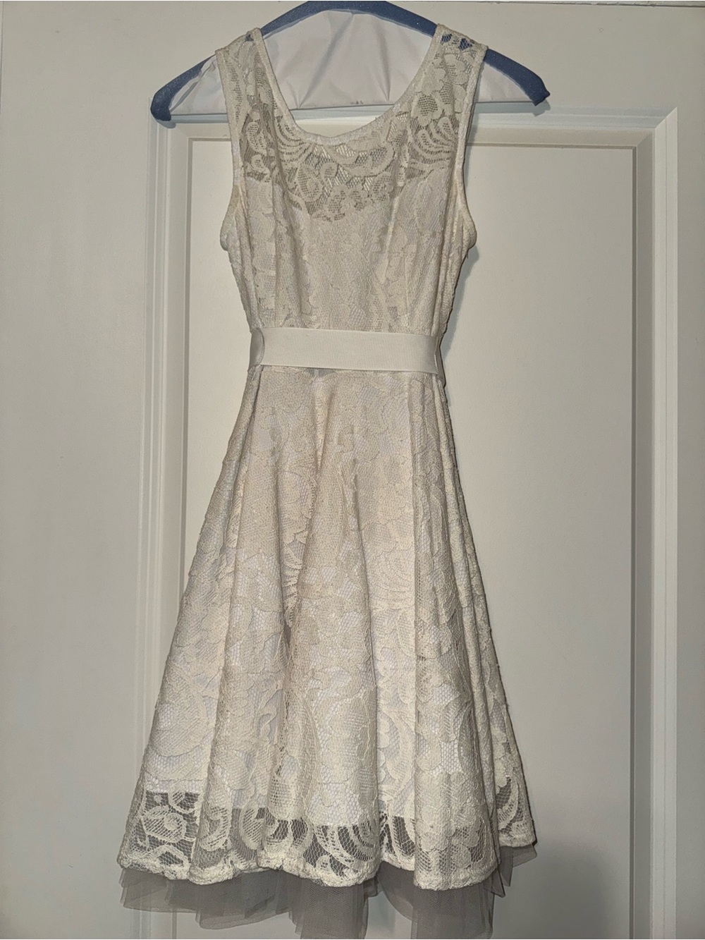 Ivory Lace Homecoming Dress with Bow Tie Waistband